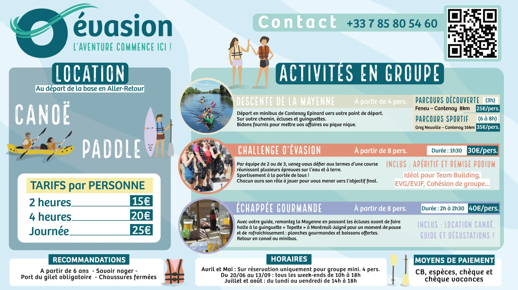 tarifs canoe angers -2026 